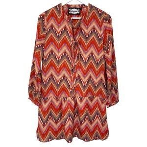 Meghan Colorful Retro Shift Lace Up Long Sleeve Colorful Dress Size Small